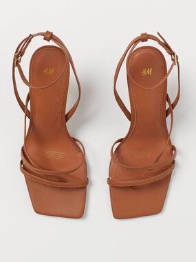 H&M Cognac Strappy Square-Toe Heel Sandals